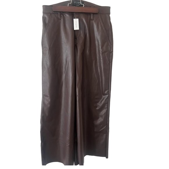 NWT Banana Republic Fac. Vegan Leather Cropped Wide-Leg Pant Size 28/6 - Picture 2 of 4